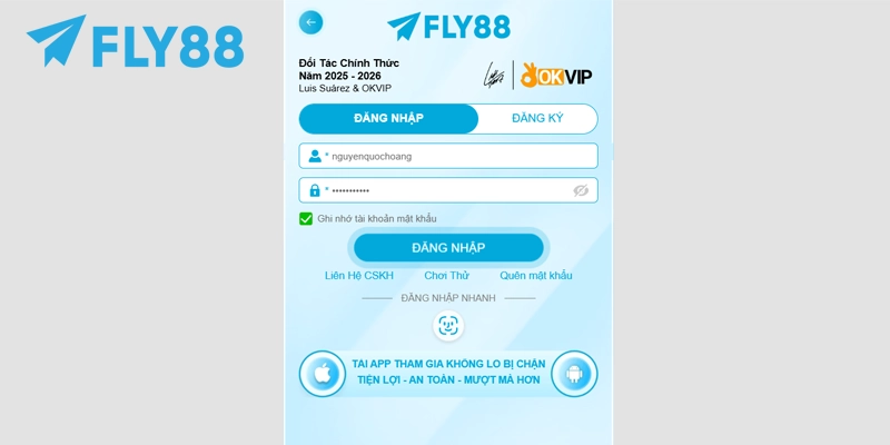 Điền thông tin đã đăng ký FLY88