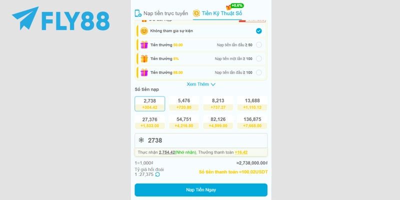 Nhập số tiền cần chuyển đổi theo tỷ giá USDT