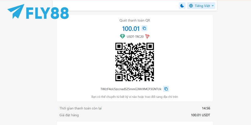 Quét mã ví được hiển thị tại FLY88